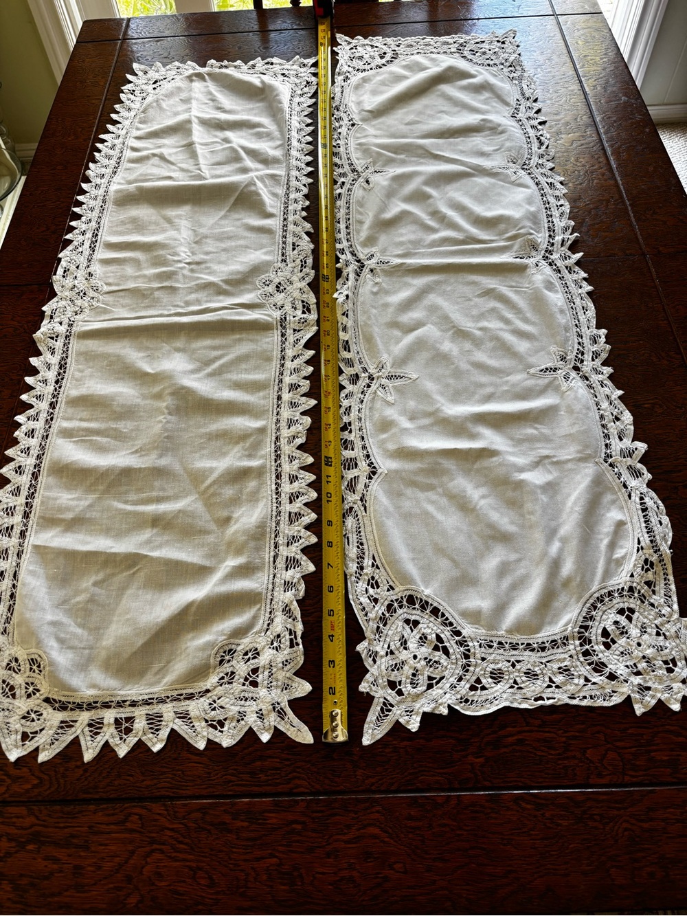 Battenberg White Lace Borders/Table; Dresser Runners - Set of 2